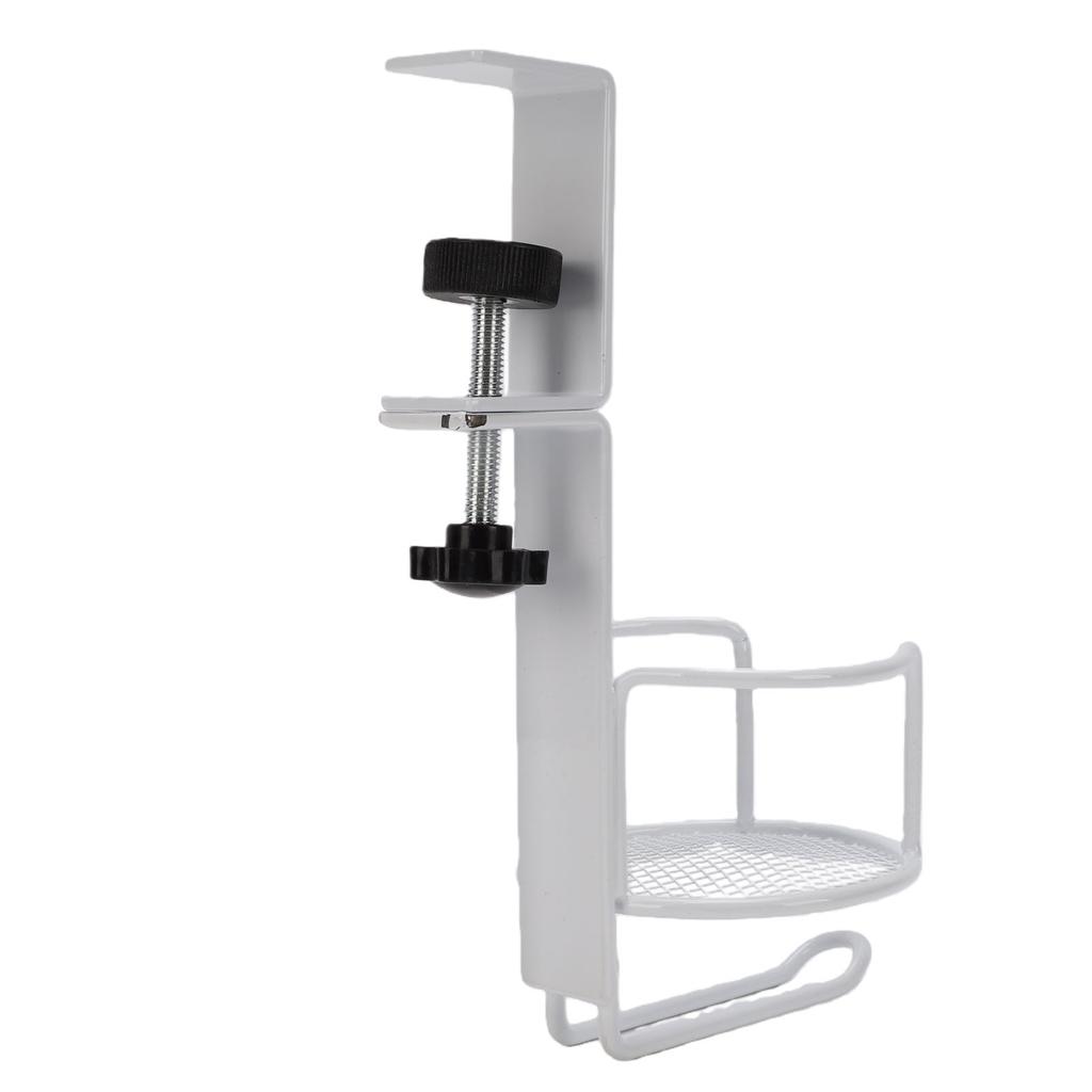 Desk Cup Holder Headphone Hanger Metal 2 in 1 Table Cup Holder Under Desk Headphone Bag Hook for Home Office White