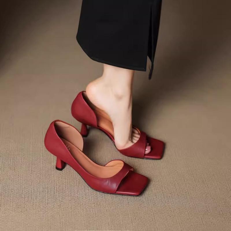 Fashion 2025 Fashion Genuine Sandals for Women Square Toe Strange Heels 4.5cm Slip on Sexy Dating Party Female Shoes