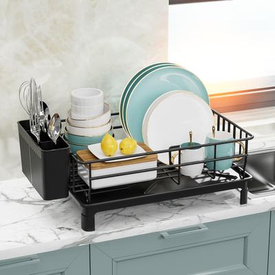 1 peça Escorredor de louça Armazenamento de talheres para bancada de cozinha com Secagem automática Preto Branco
