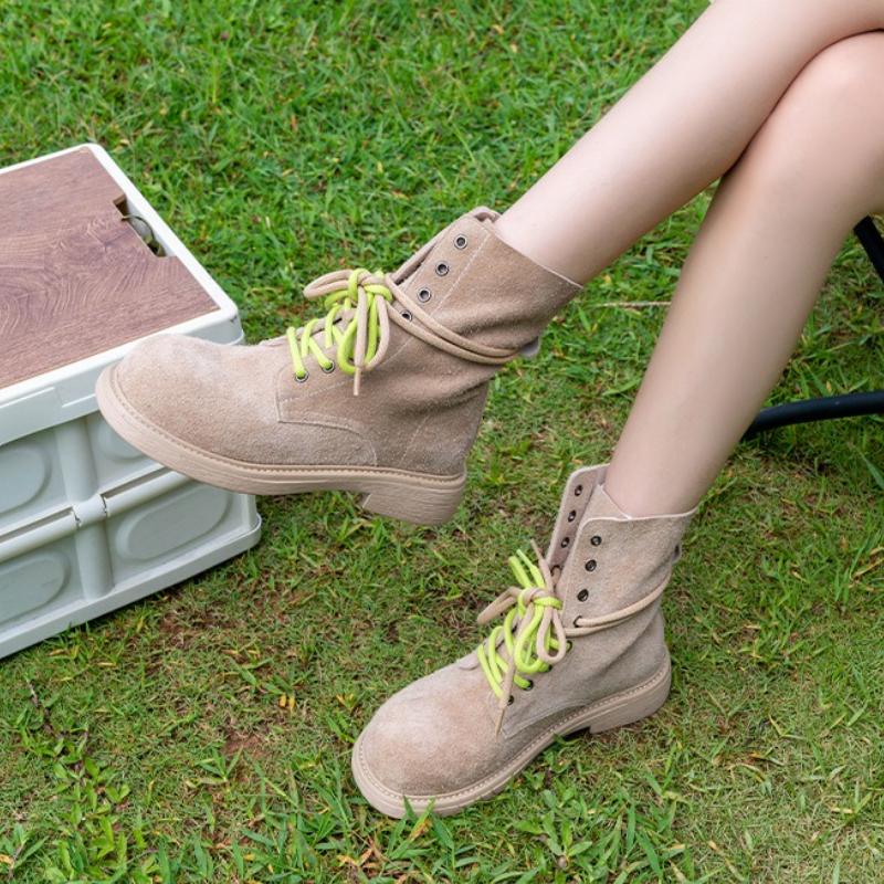 Fashion Round Toe Lace Up Design Ankle Boots Women High Quality Faux Suede Boots Cozy Non-slip Platform Boots Zapatos De Mujer