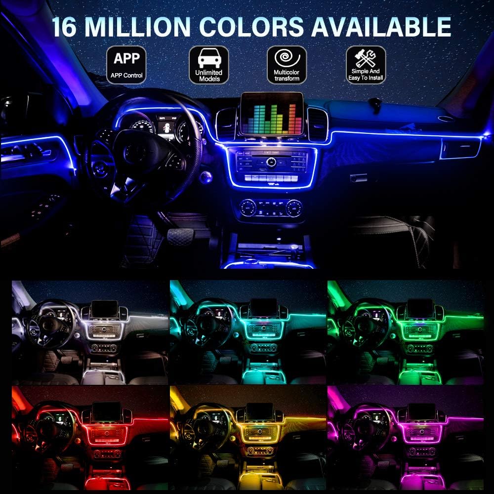 MAODANER Car LED Interior Strip Light, 16 Million Colors 5 In 1 With 236 Inches Fiber Optic, Multicolor RGB Sound Active Automobile Atmosphere