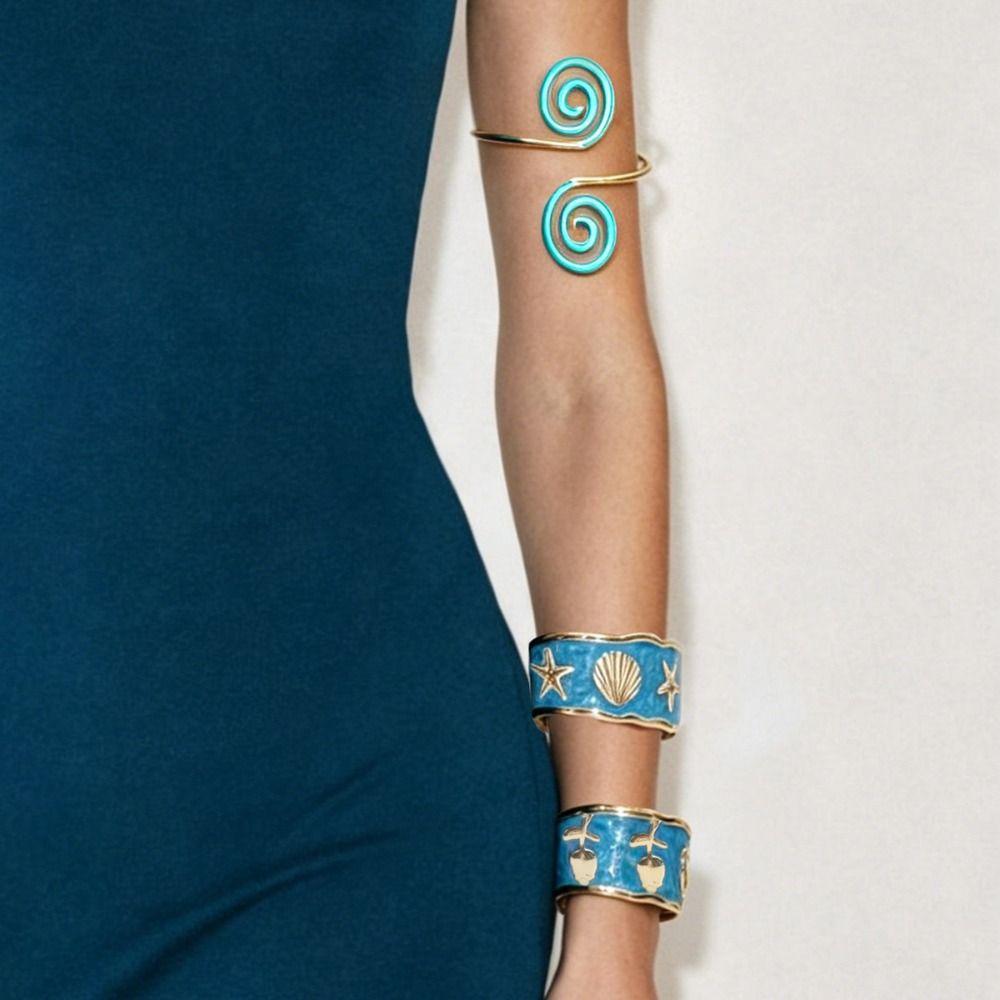 Heart Glazed Enamel Bracelet Geometric Arm Ring Bohemian Women's Hand Bracelet Gold Jewelry