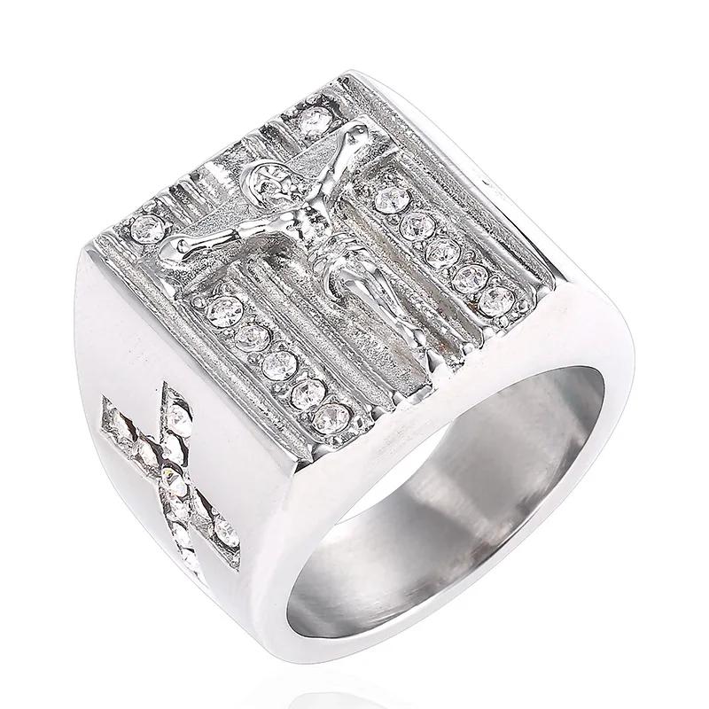 Fashion Vintage Holy Cross Signet Ring Prayer Christian Jesus White Cub Zirconia Wedding Finger Ring Creative Gift Wedding