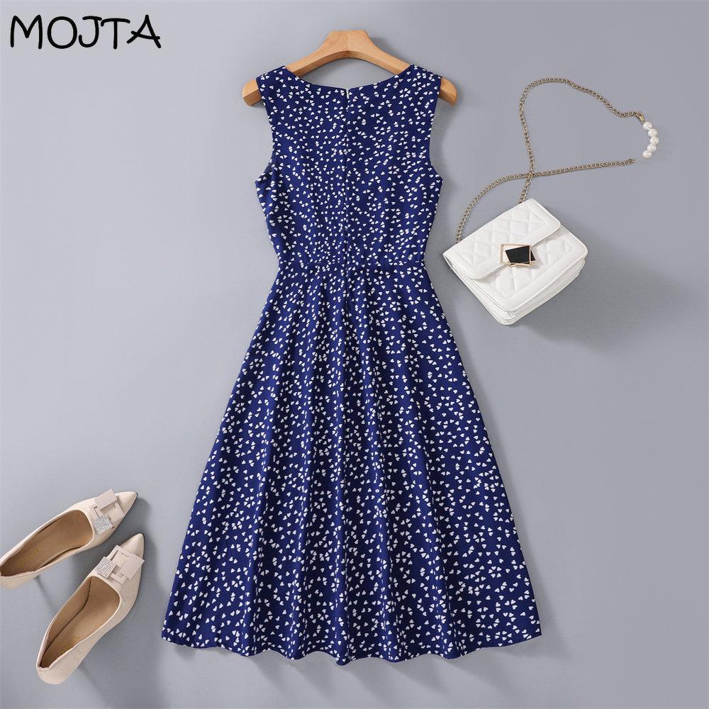 

MOJTA весенне-летнее женское милое женское платье трапециевидной формы с цветочным принтом и круглым вырезом без рукавов