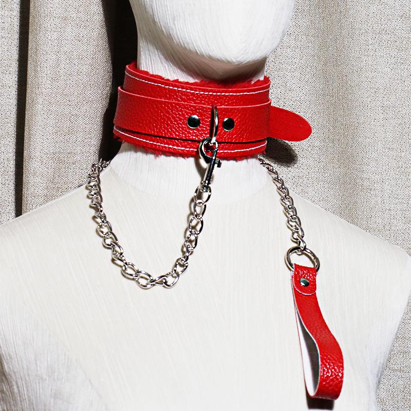 Jiuai SM Leather Collar & Metal Chain Leash - Fun Alternative Adult Sex Toys for Couples