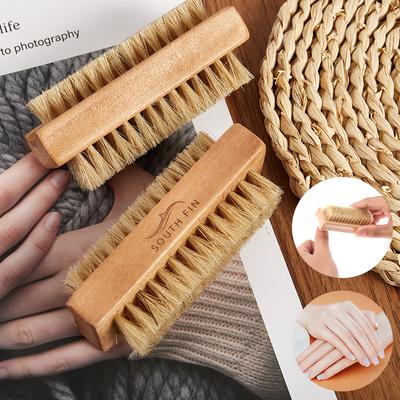 Wooden Nail Brush Scrubbing Finger Toe Washing Up Double Sided Bristles Square