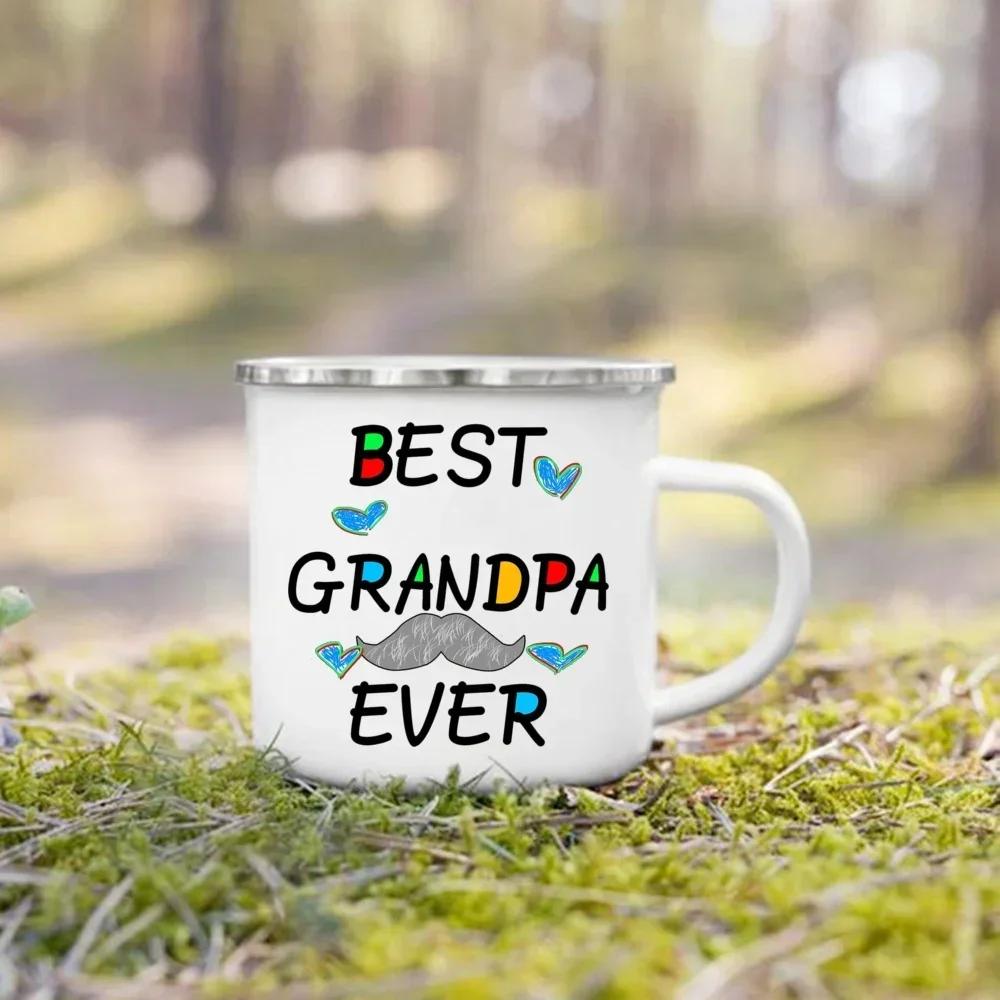 Coffee Beer Cups Drink Wine Juice Mug World's Best Grandpa Printed Enamel Mugs Dessert Cocoa Milk Handle Cup Best Gift