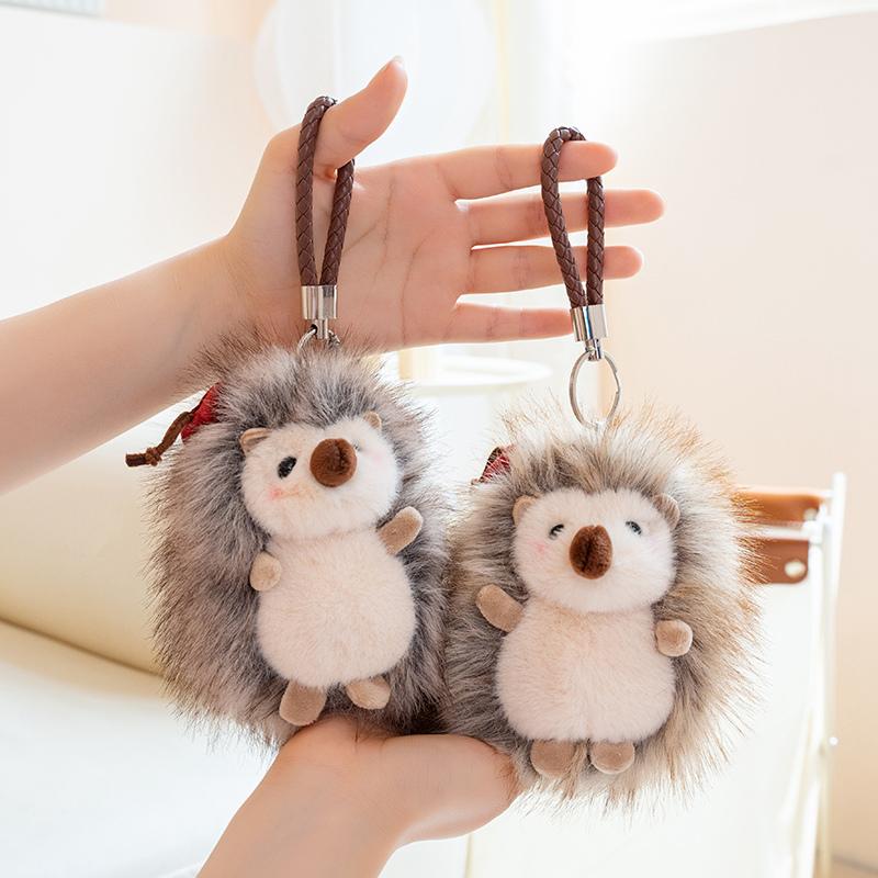Hedgehog & Lion Fluffy Fur Plush Pendant Stuffed Cartoon Animal Cute Small Plushie Keyring Decor for Bag Gift