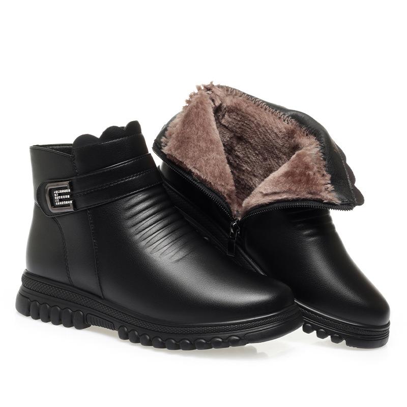 Fashion 2024 Fashion Winter Boots Women Leather Ankle Warm Boots Mom Autumn Plush Wedge Shoes Woman Shoes Anti-slip Middle-aged Elderly