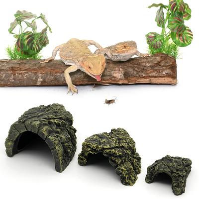 Grotte de Cachette pour Reptiles Lézard Serpent Tortue Cachette Repos Grotte Reptiles Cachette pour Bronzage Habitat Aquarium Boîte de Nourrissage pour Lézard Décoration