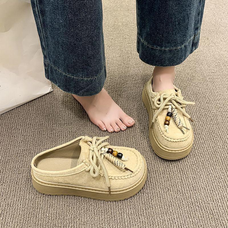 Baotou Semi-slippers Niche Design Sense Versatile Thick-bottomed Boken Slippers Women's 2025 Autumn and Summer New Retro Ethnic Style