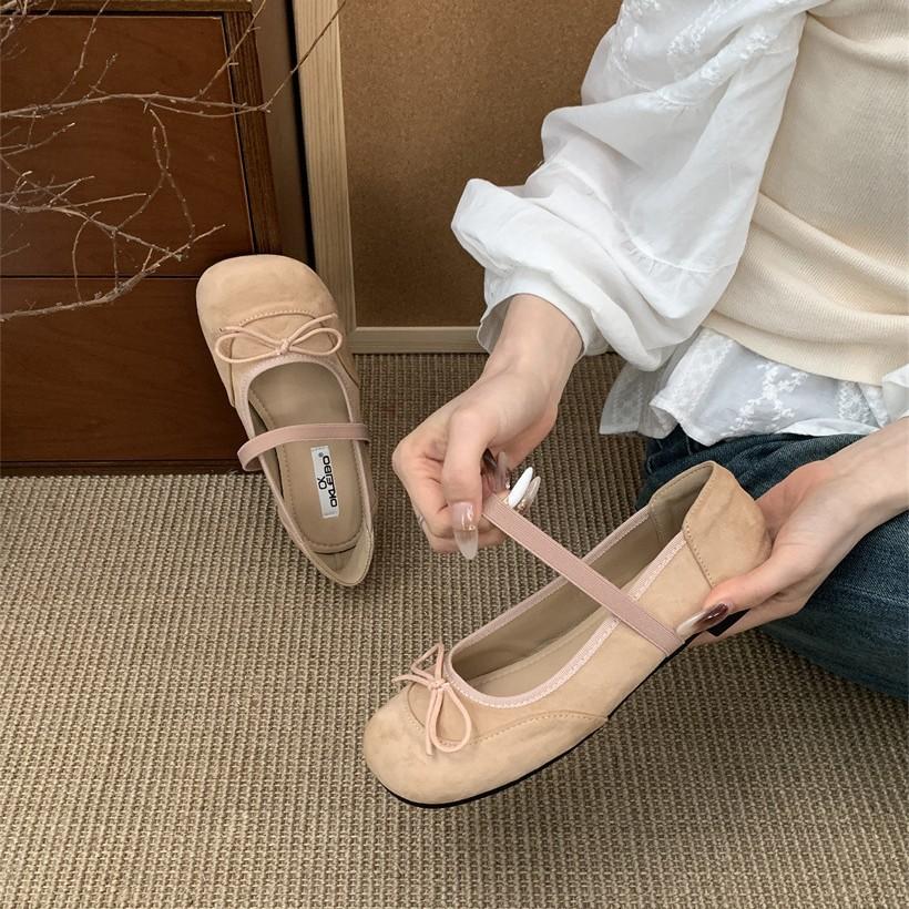 Korean version of ballet square head shallow mouth fairy with skirt shoes 2025 new autumn suede Mary Jane shoes