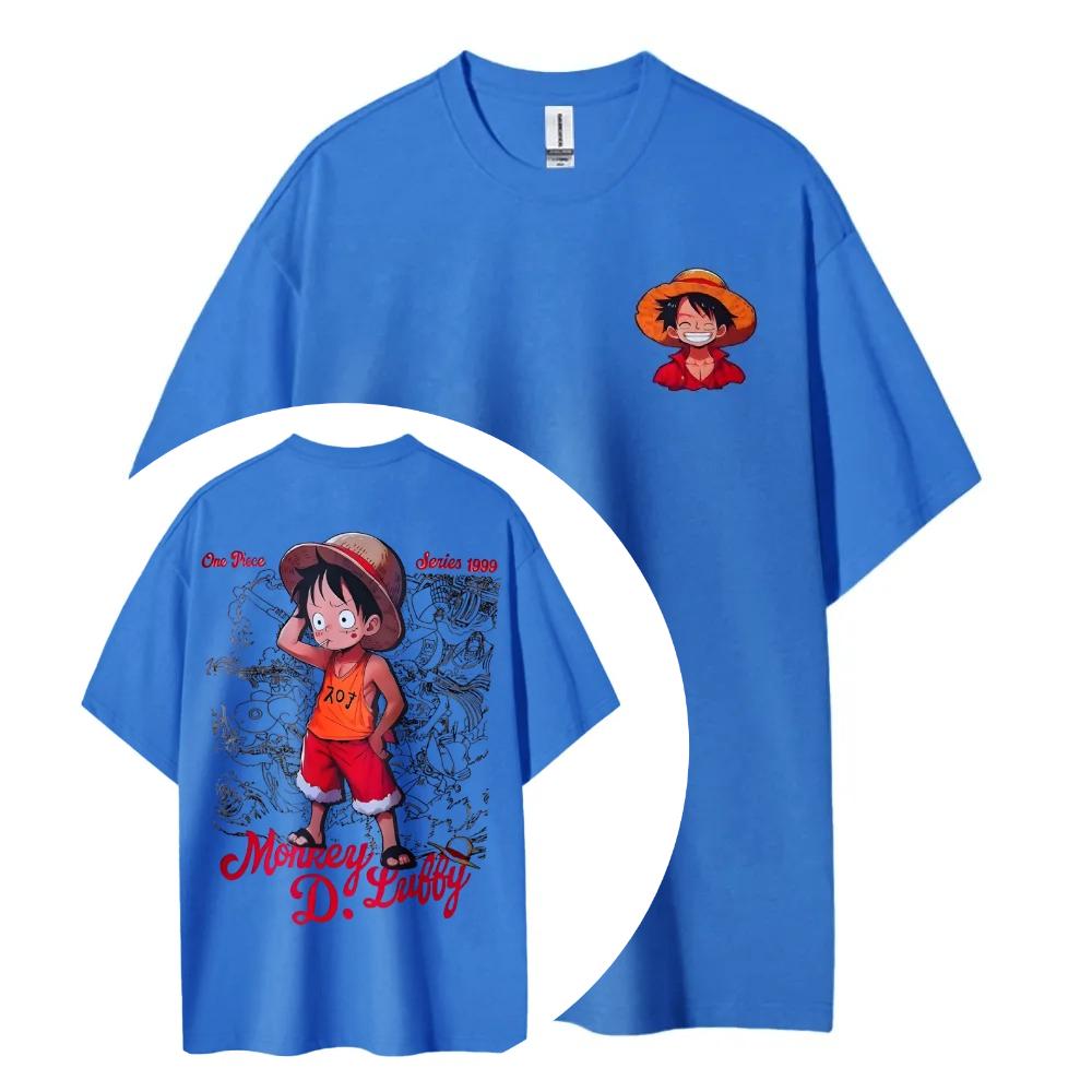 One Piece Animation Derivatives Luffy Printing Top Mens and Womens Summer Fashion Breathable Street Y2K Shortsleeved TShirt