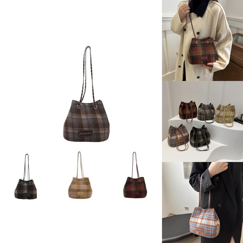 Elegant Fashionable Plaid Handheld Bucket Bag For Women Ideal For Everyday Use