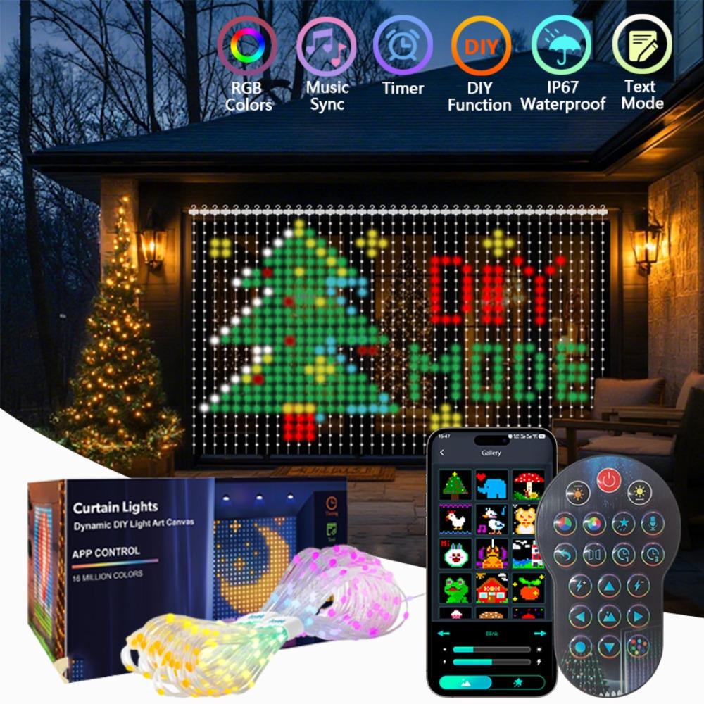 Intelligente LED-Lichterkette mit Fernbedienung, Musik-App, individuellen Farben, Texten und Mustern – ideal zum Aufhängen an Fenstern und für die Heimdekoration