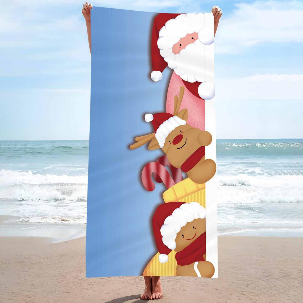 Merry Christmas Santa Claus Background Cute Single sided Printed Beach Towel Home Decoration Bath Towel 75x150cm Bathroom
