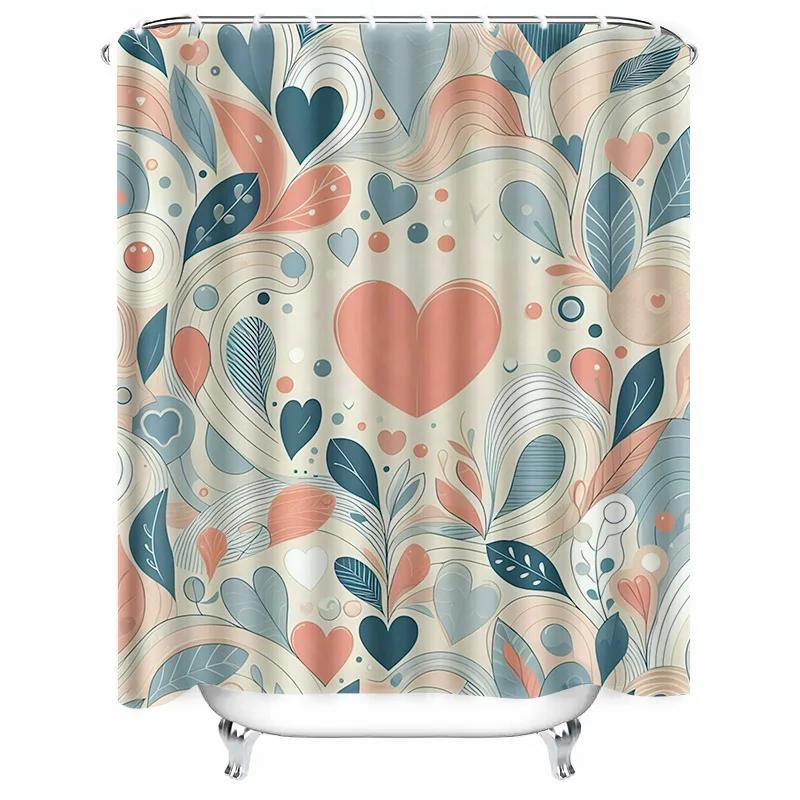 Abstract Heart and Leaf Shower Curtain - Modern Artistic Design for a Unique and Stylish Bathroom Décor