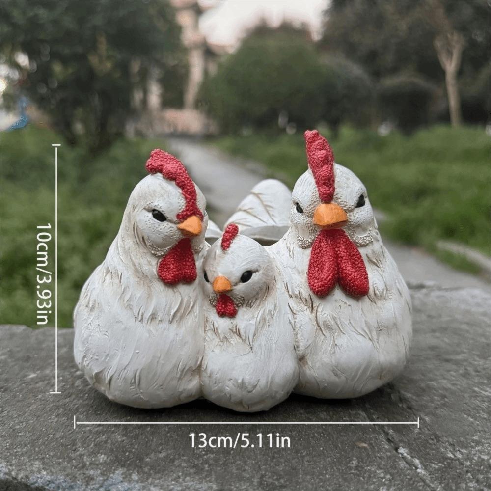 Handicrafts Decoration Chicken Family Flowerpot Funny Farmhouse Style Garden Statue Yard Ornaments Resin Chicken Figurine Lawn