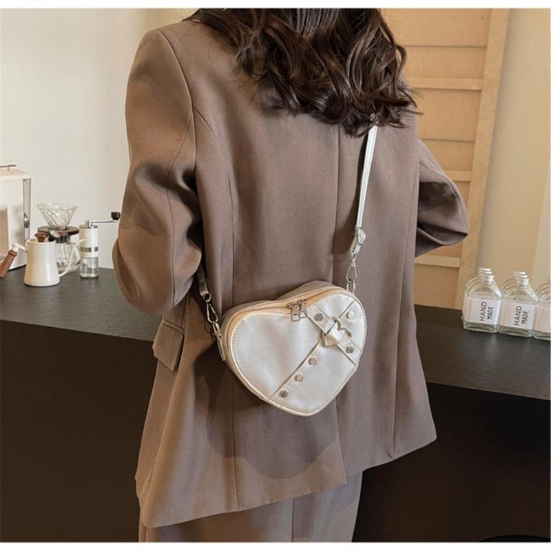 2024 Shoulder Bags Heart Shape Rivet Crossbody Bag Leather Phone Bag for Girl Women