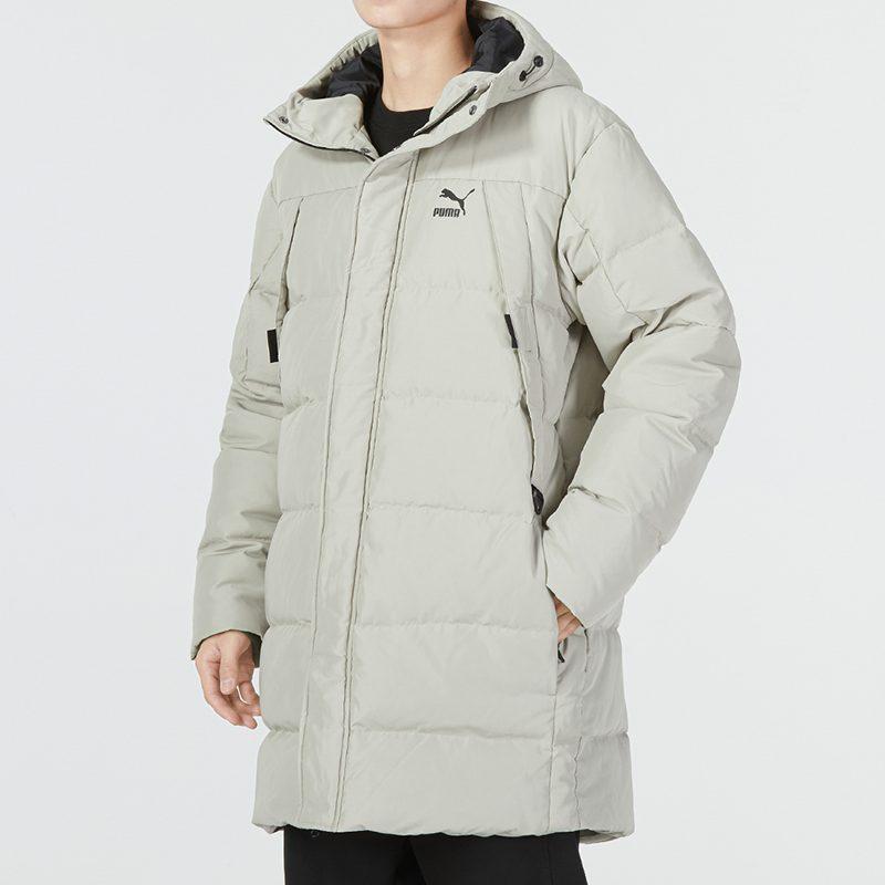 PUMA Down Jackets Men's Gray Green Hooded Moderate Puffer Jacket 535582-68