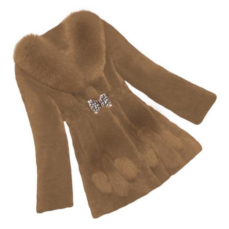 Cappotto in Finta Pelliccia Donna Inverno Morbido Fibbia Strass Slim Elastico Lunghezza Media