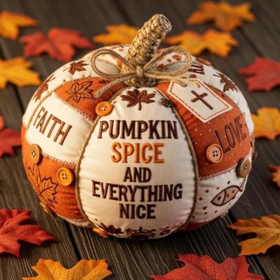 Fall Fabric Pumpkin Decor Rustic Thanksgiving Faux Pumpkin Tabletop Centerpiece with Buttons for Autumn Harvest Table Mantel Decor