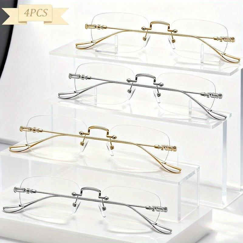 

4PCS Frameless Cut Edge Reading Glasses Anti Blue Light Glasses Men s Middle-aged and Elderly Anti Fatigue Reading Glasses +100