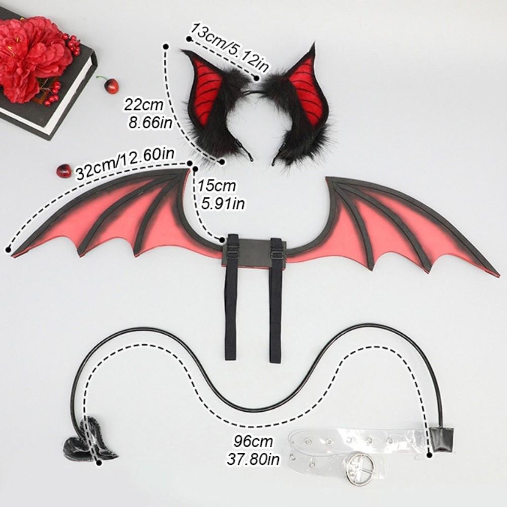 Fashion Bentable Halloween Costume Cosplay Props DIY Furry Bat-like Ears Transparent Belt 3D Bat Wings Kids