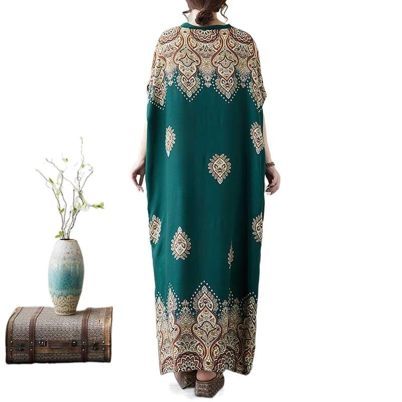 V Neck Fresh Floral Skinny Literary Vintage Bohemian Vacation Long Skirt