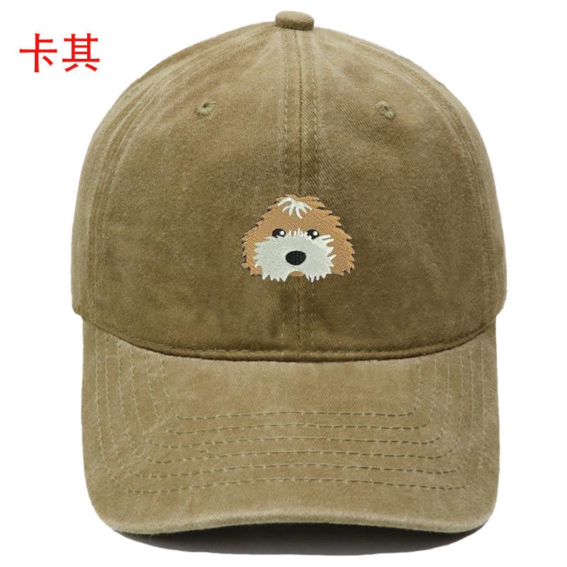 Cartoon Cute Dog Embroidery Washed Retro Soft Top Baseball Cap Men's and Women's Casual Outdoor Sunshade Cap
