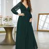 European & American Style Long Sleeve Chiffon Evening Dress - Deep V-Neck, Elegant Bridesmaid Dress
