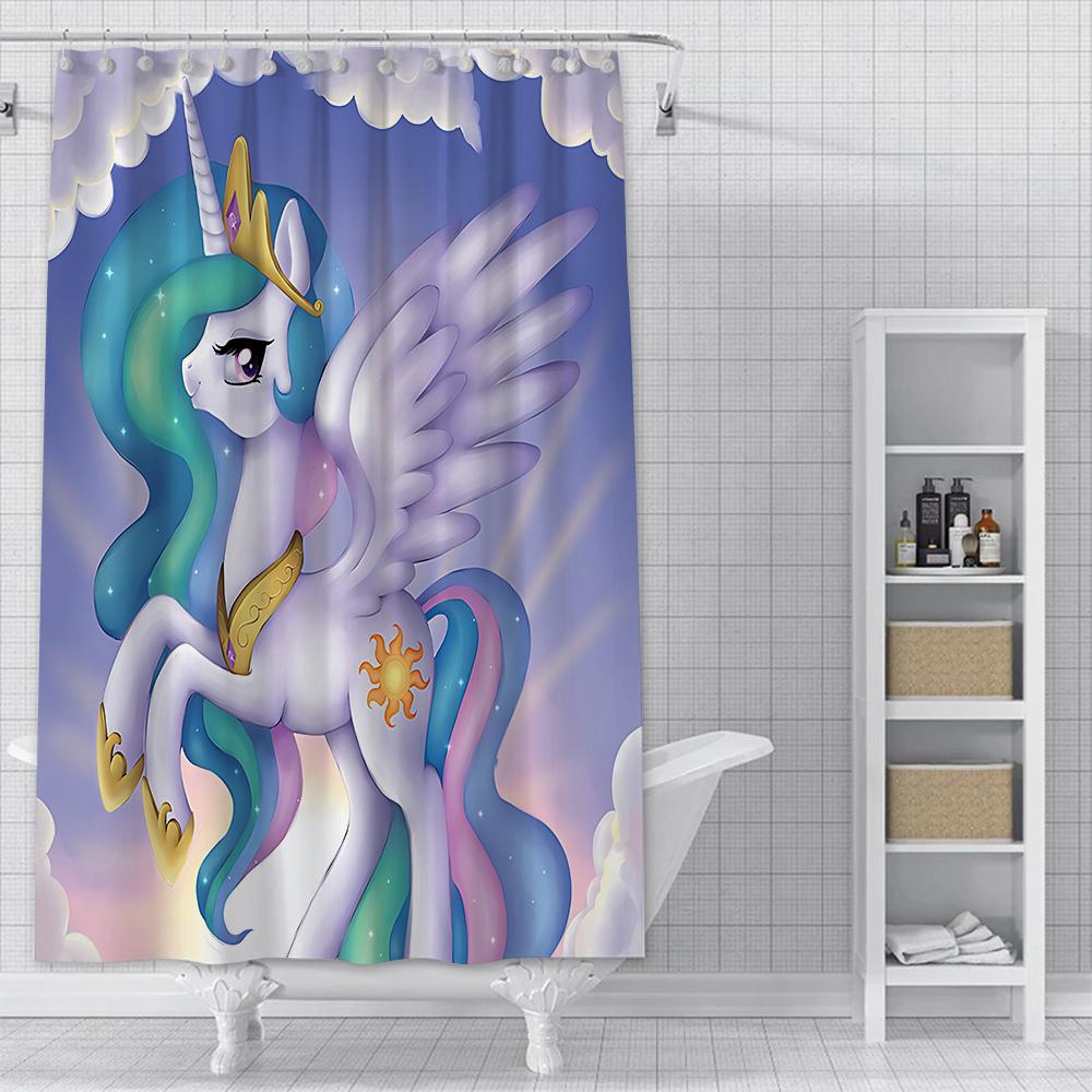 Hot Cartoon My L-Little P-Pony Shower Curtain Waterproof Polyester Fabric Paint Colorful Bath Curtains Curtain with Hook