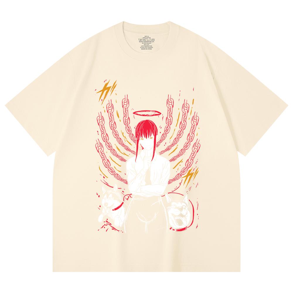 230 г/м² 100% хлопок Человек-бензопила V31 Принт Макима Унисекс Тяжелая хлопковая футболка XS абрикосовый