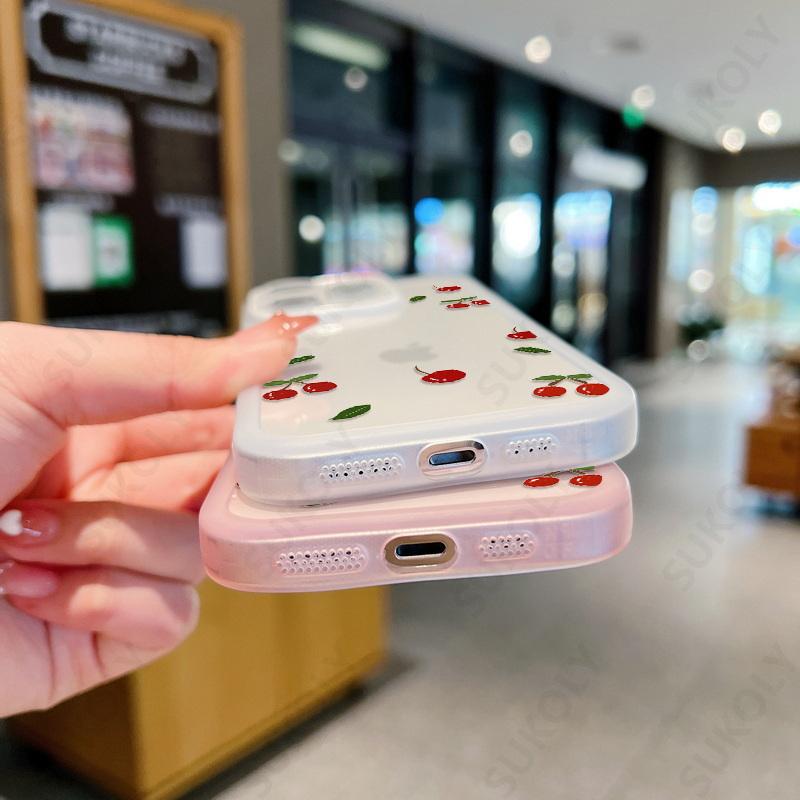 Husa de protectie pentru telefon cu lentile cu imprimare Cherry Blueberry pentru iPhone 16 15 Pro Max 14 Plus 13 Pro 12 11, rezistenta la socuri, cu culoarea fructelor, husa transparenta din silicon