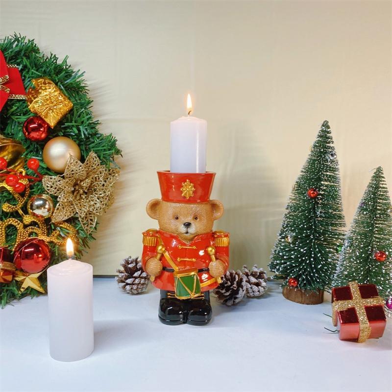 Europäischer Nussknacker Kerzenständer aus Harz Tier Soldat Figuren Weihnachtsdekorationen Braunbär Kerzenhalter Neujahrsornamente