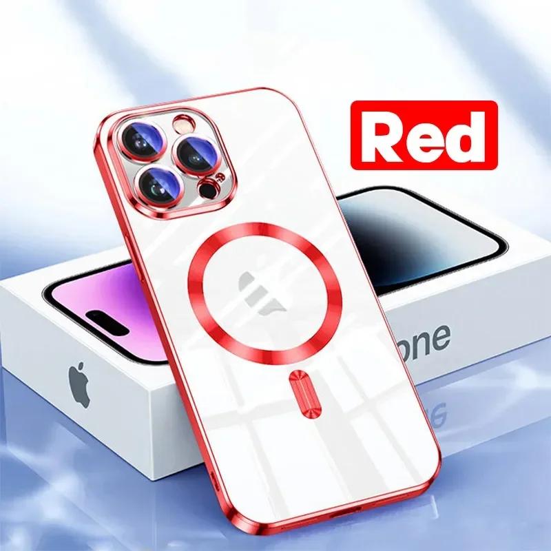 Luxury Wireless Charge Magsafe Phone Case For iPhone 15 14 13 12 11 Pro Max Plus Transparent Magnetic Electroplate Bumper Cover