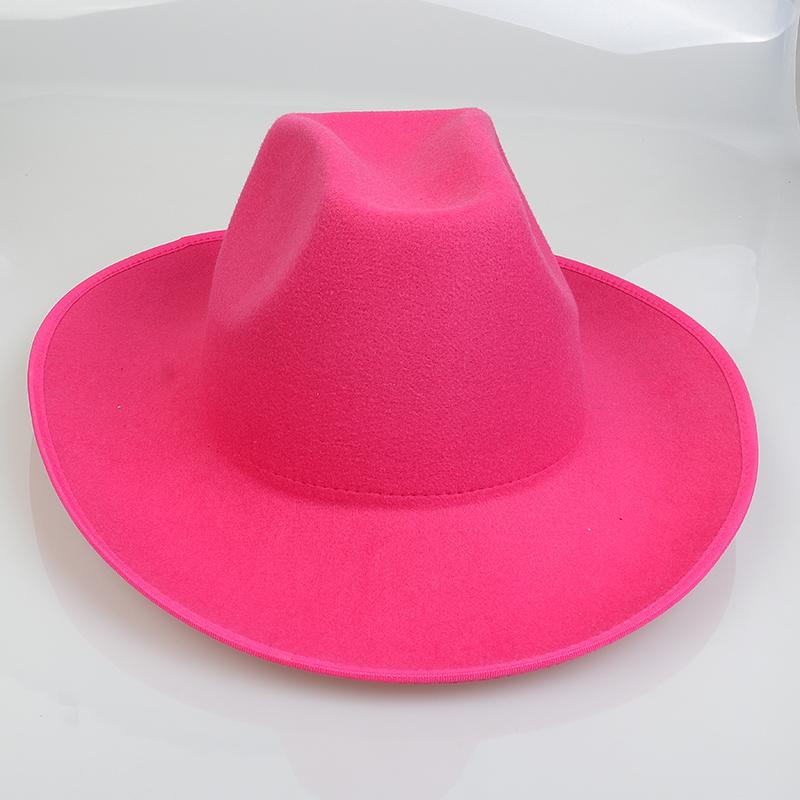 Unisex Western Cowboy Hat Wide Brim Roll‑Up Brim Double‑Top Felt Fedora Hat,10 Colors,Multiple Optional Detachable Hat Bands