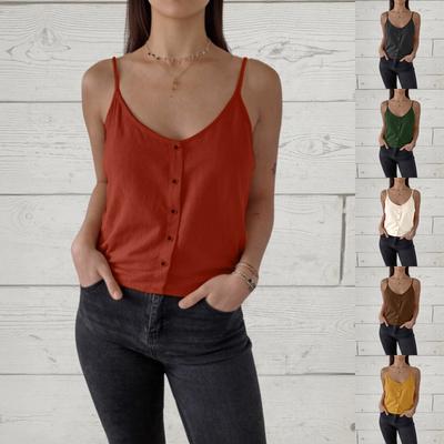 Women's U-neck Suspenders Cotton and Linen Loose Vest Button Top