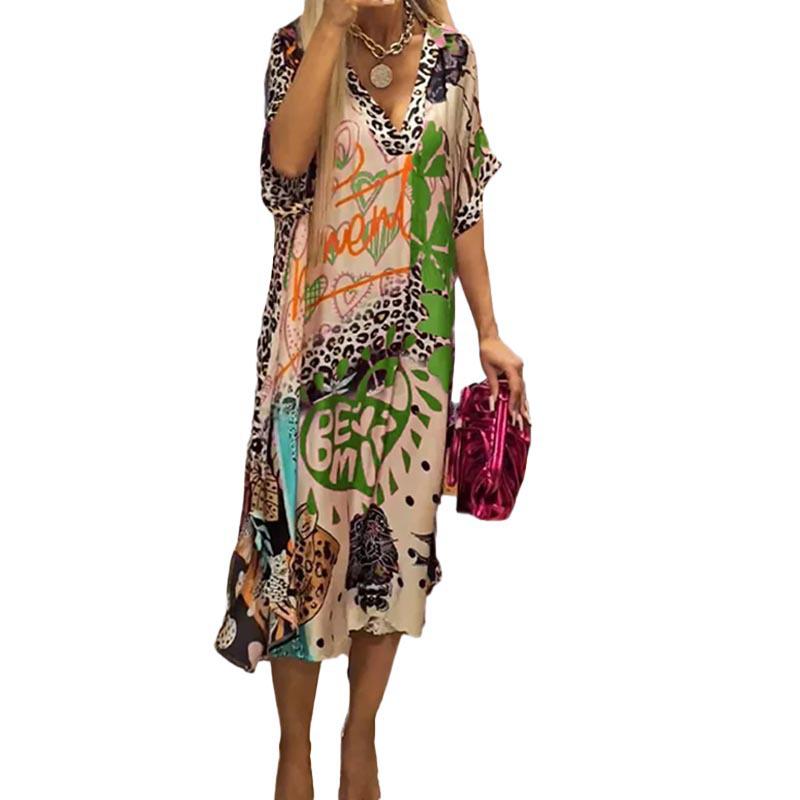 2026 Spring European & American Leopard Print Deep V-Neck Maxi Dress for Women