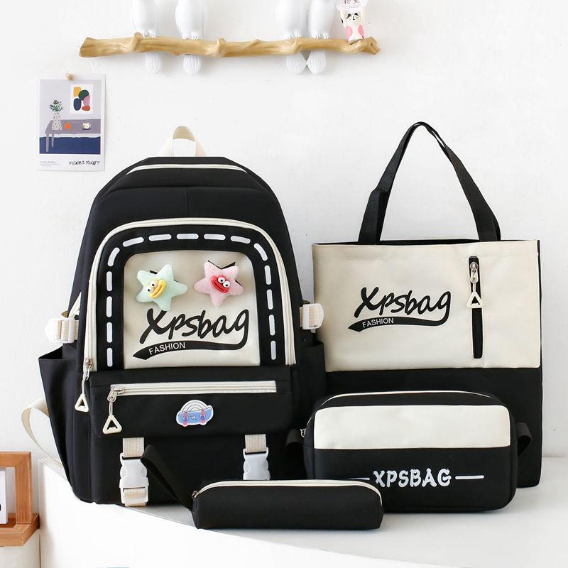 4pcs Set Large Capacity Backpack for Girl Boy Elementary School Fresh Bag Cute and Versatile Backpack for Junior High School Students