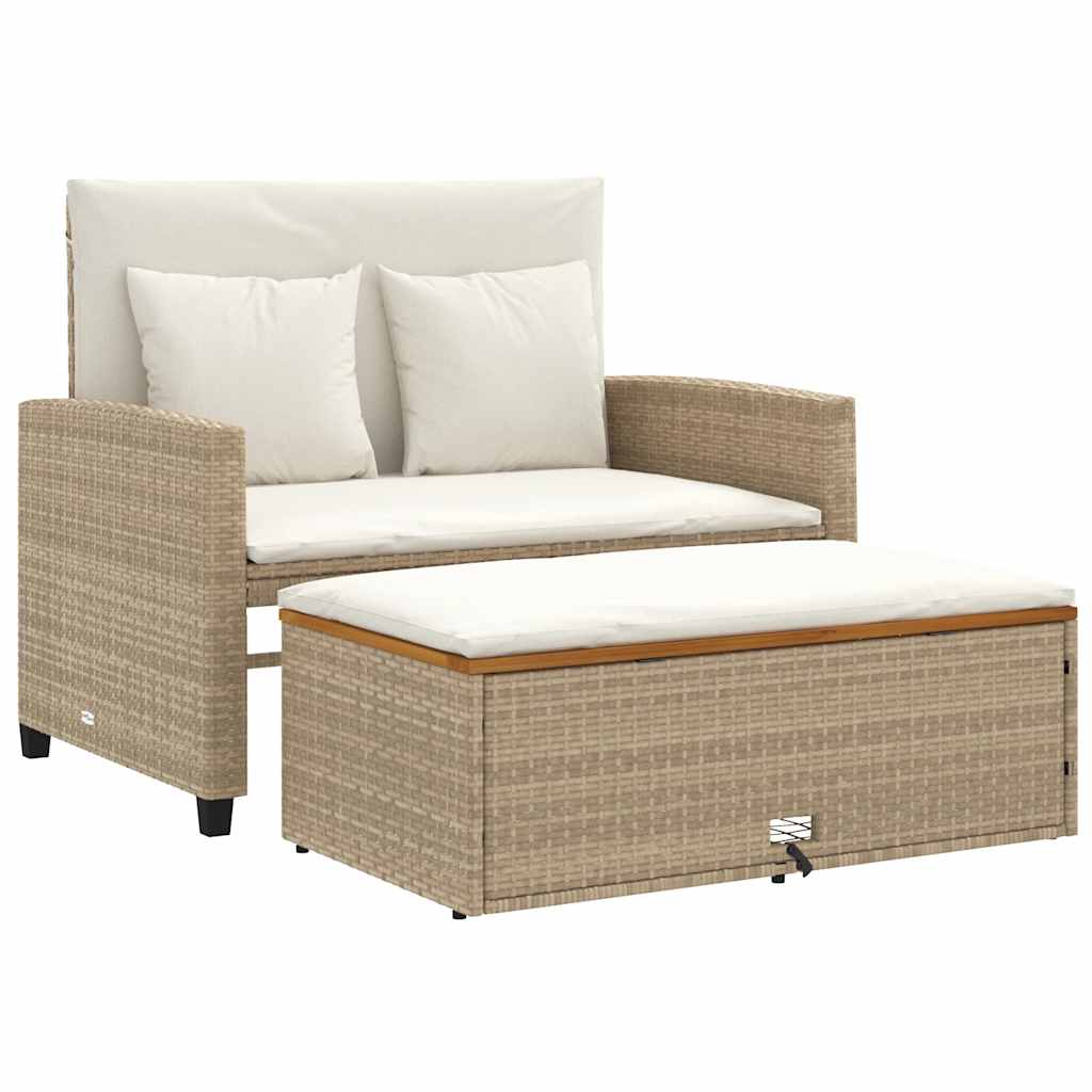 Vidaxl Sofa Ogrodowa Z Poduszkami, 2-Os., Beżowa, Rattan Pe I Akacja