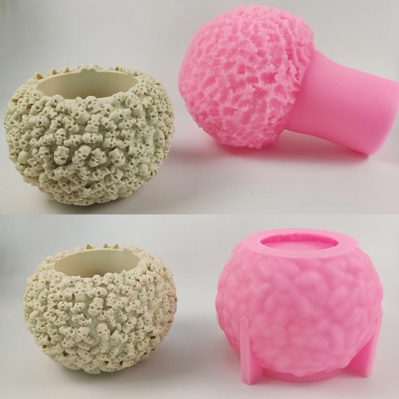 Halloween Skull Silicone Molds Flower Pot Resin Casting Molds Succulent Plant Pot Mold Candle Holder Silicone Mold Craft