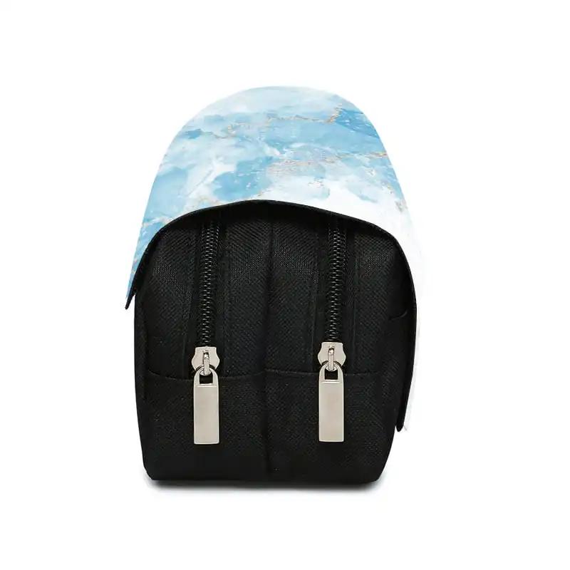 Blue Ink Painting Pattern Double Layered Flip Leather Pen Case Boys/Girl Children Best Gifts 3D Cartoon School Supplies Pencil