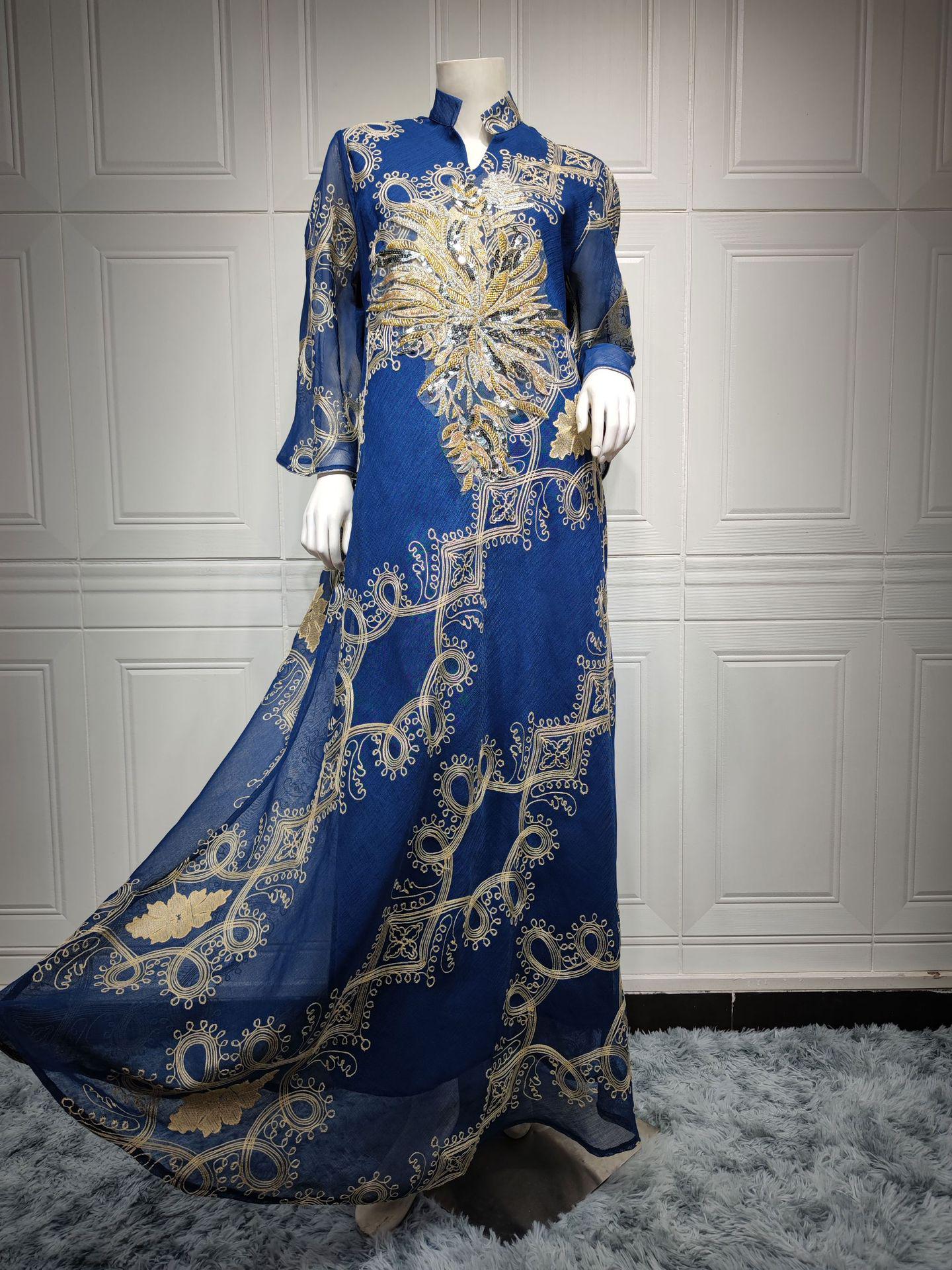 

AB114 Middle Eastern Ethnic Style Sequin Burnout Abaya Evening Dress for Women