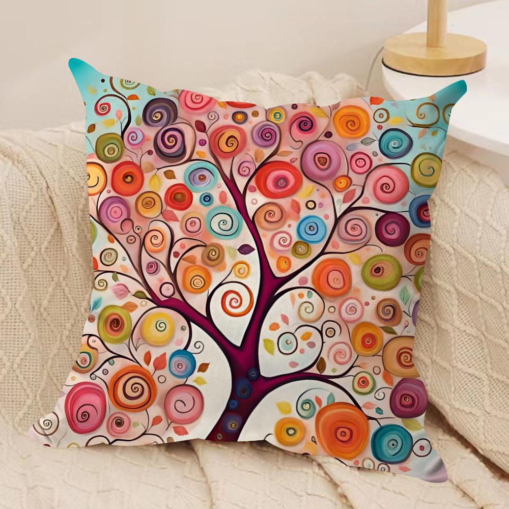 Colored Tree Cushion Cover Silky Short Plush Double-Sided Printed Pillow Case for Sofa All Seasons Home Decor Gift