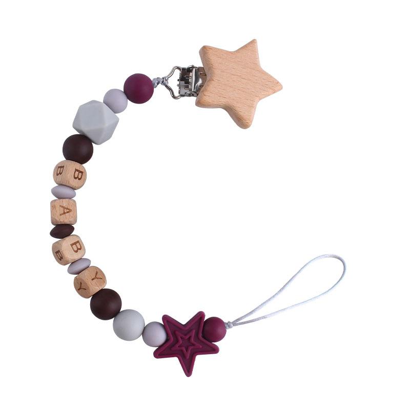DIY Baby Personalized Name Leaf Pacifier Clips Holder Chain Teething Toys Gifts Wooden Ring Anti-drop Chains Babies
