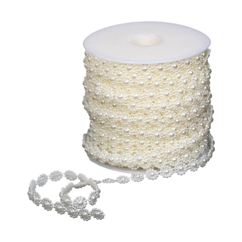 Imitation Pearls String Beads Chain for Art Craft 25M Artificial Pearls Beads Chain for Bridals Dress Wedding Decoration