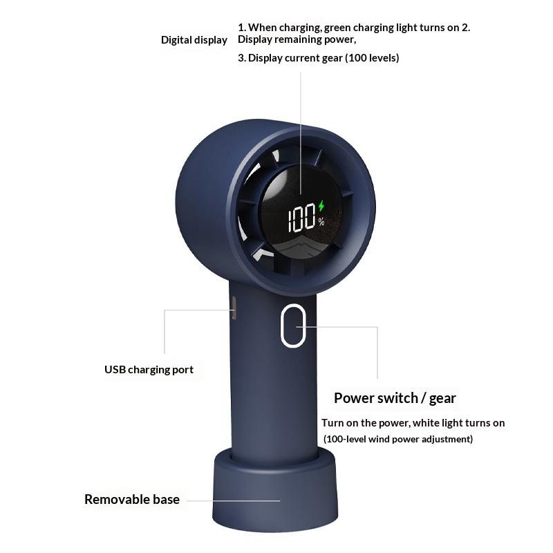 100 Speed Levels Mini Handheld Fan USB Rechargeable Cool Breeze LED Display for Makeup and Study
