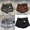 Pantaloncini di Jeans Stile Vintage con Stampe Ricamate per Donne Casual