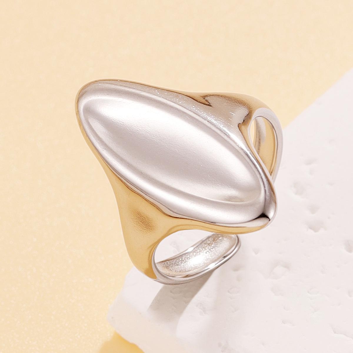 Trendy European & American Geometric Oval Open Ring - Stainless Steel Jewelry